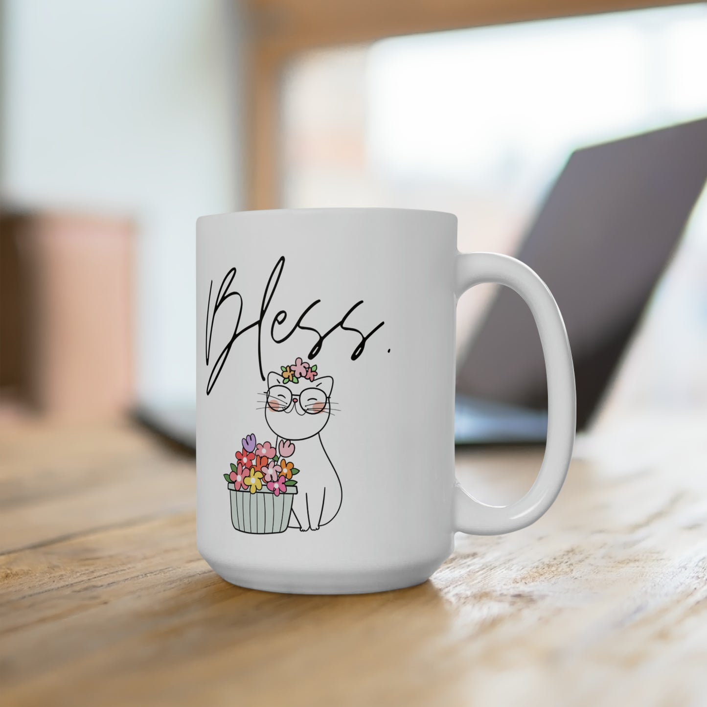 Bless. Cat Flowers (Ceramic Mug 15oz)