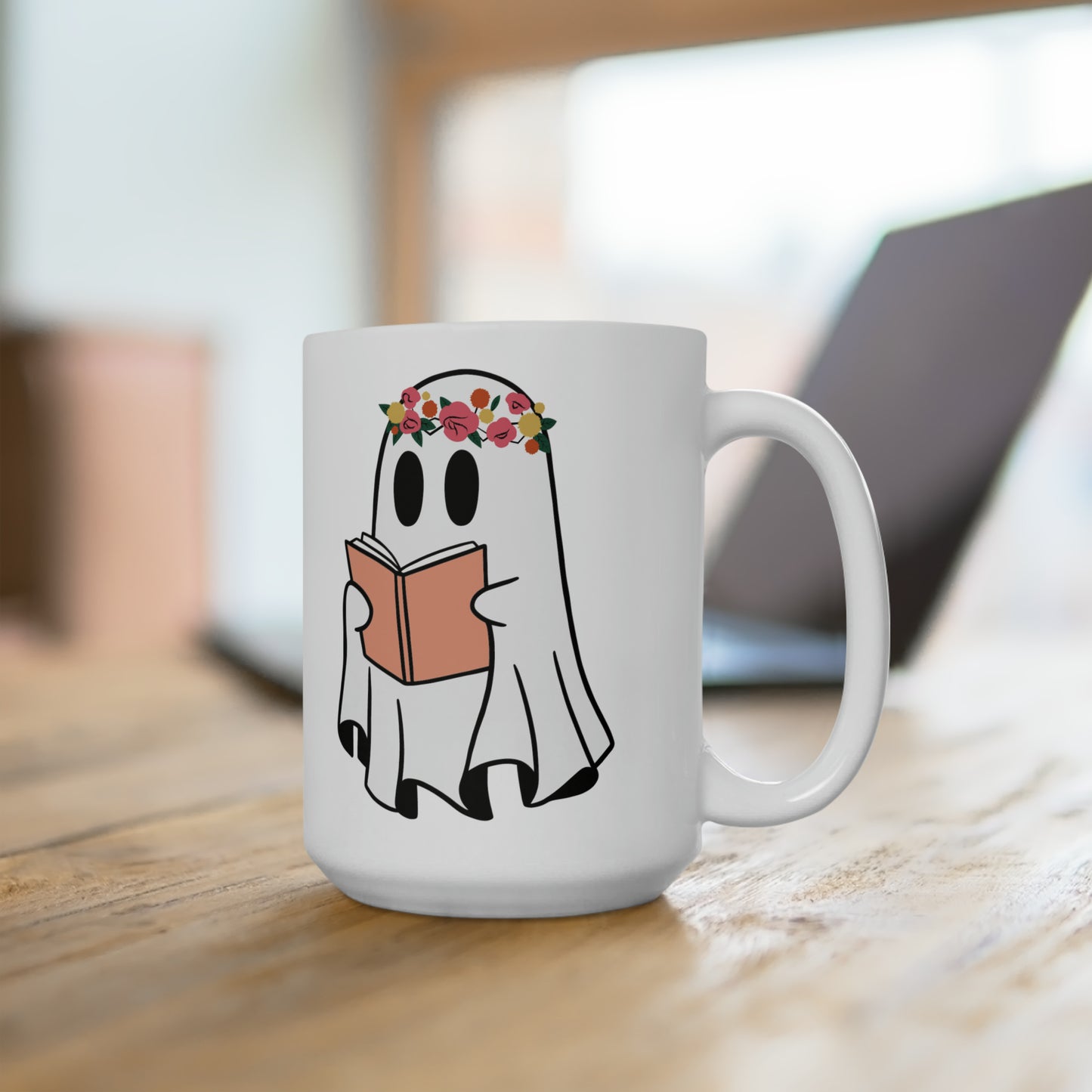 Ghosty Reading - Floral Crown (Ceramic Mug 15oz)