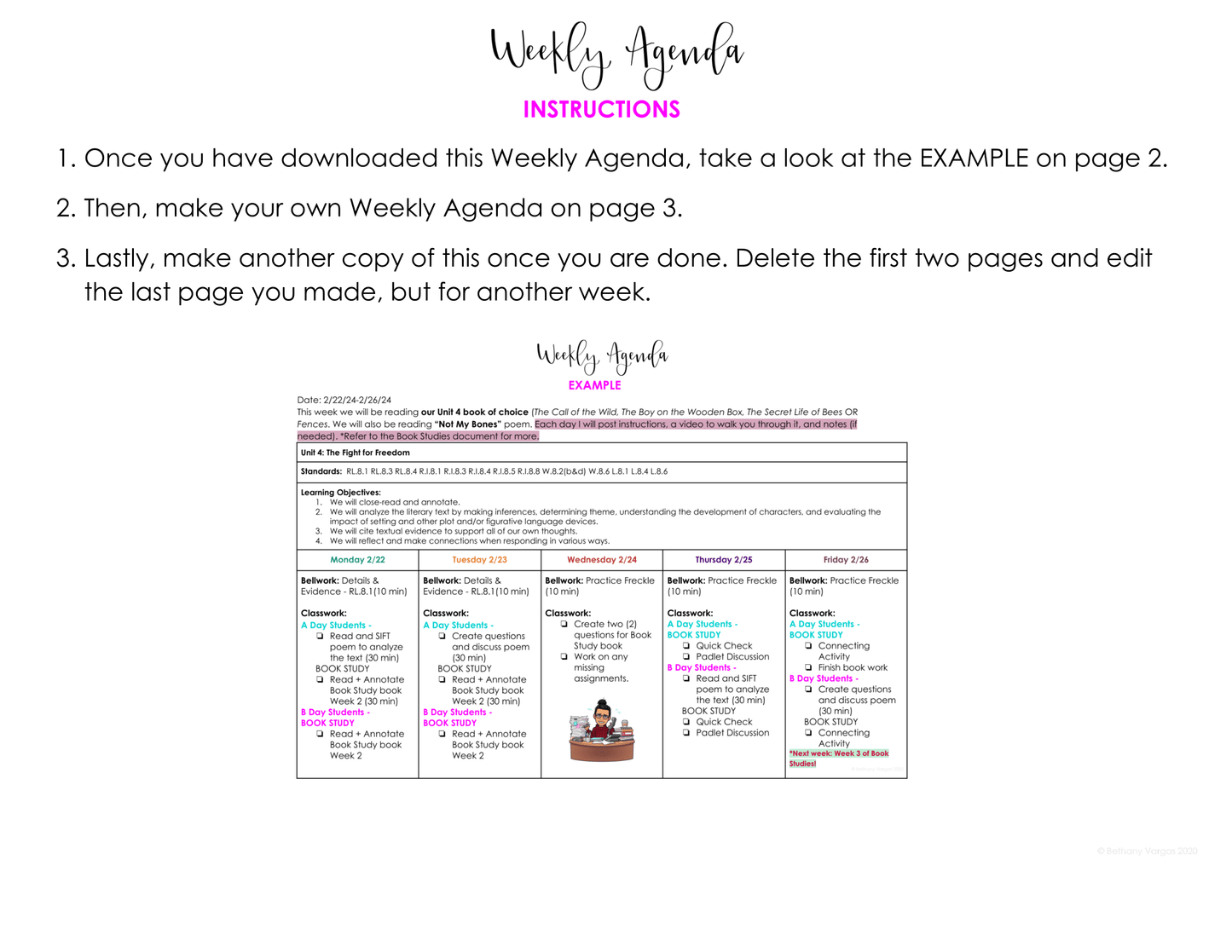 Editable Weekly Agenda | Teacher Weekly Agenda