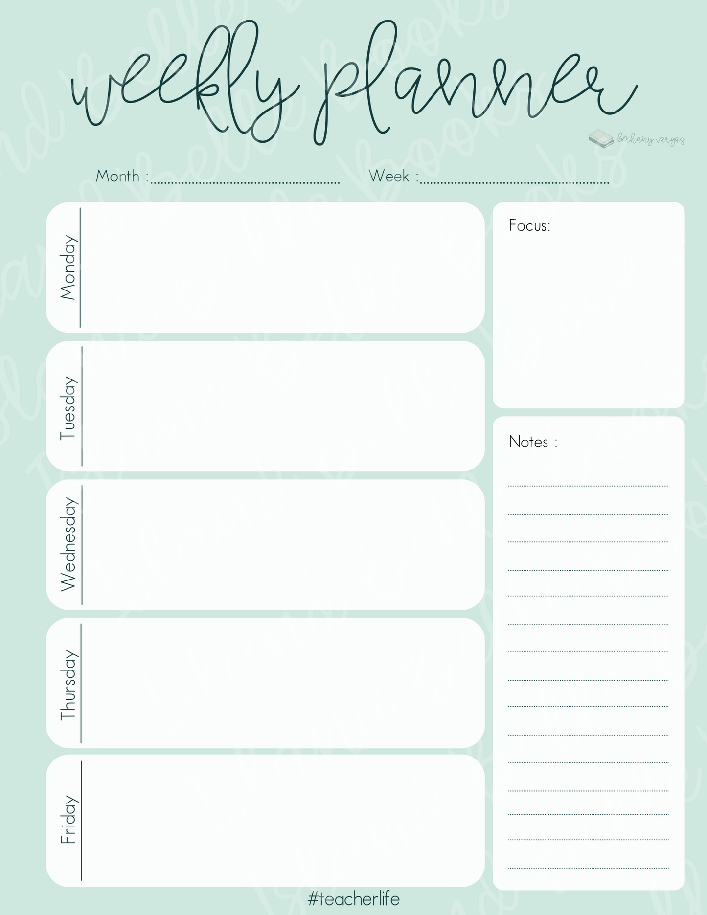 Printable Weekly Planner Sheets