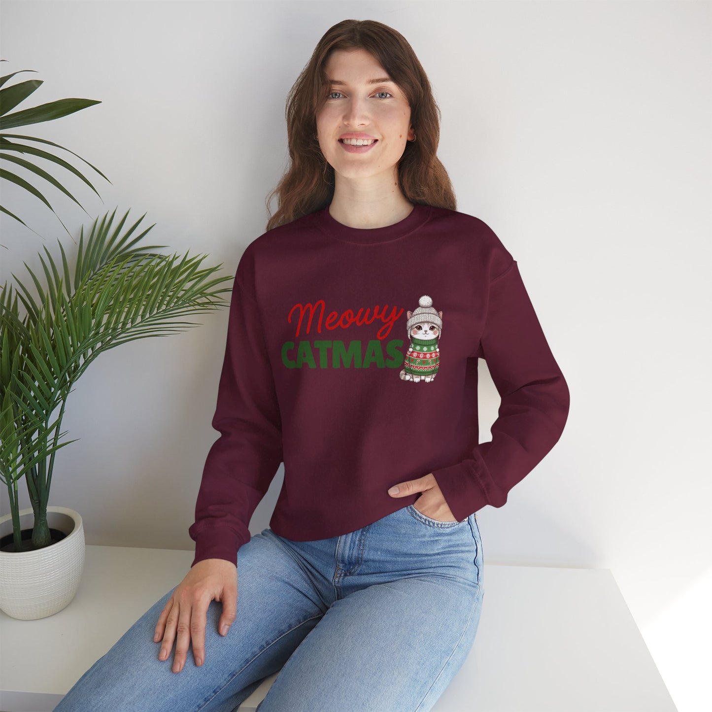 Meowy Catmas Sweatshirt — Cute Holiday Cat Christmas Crewneck